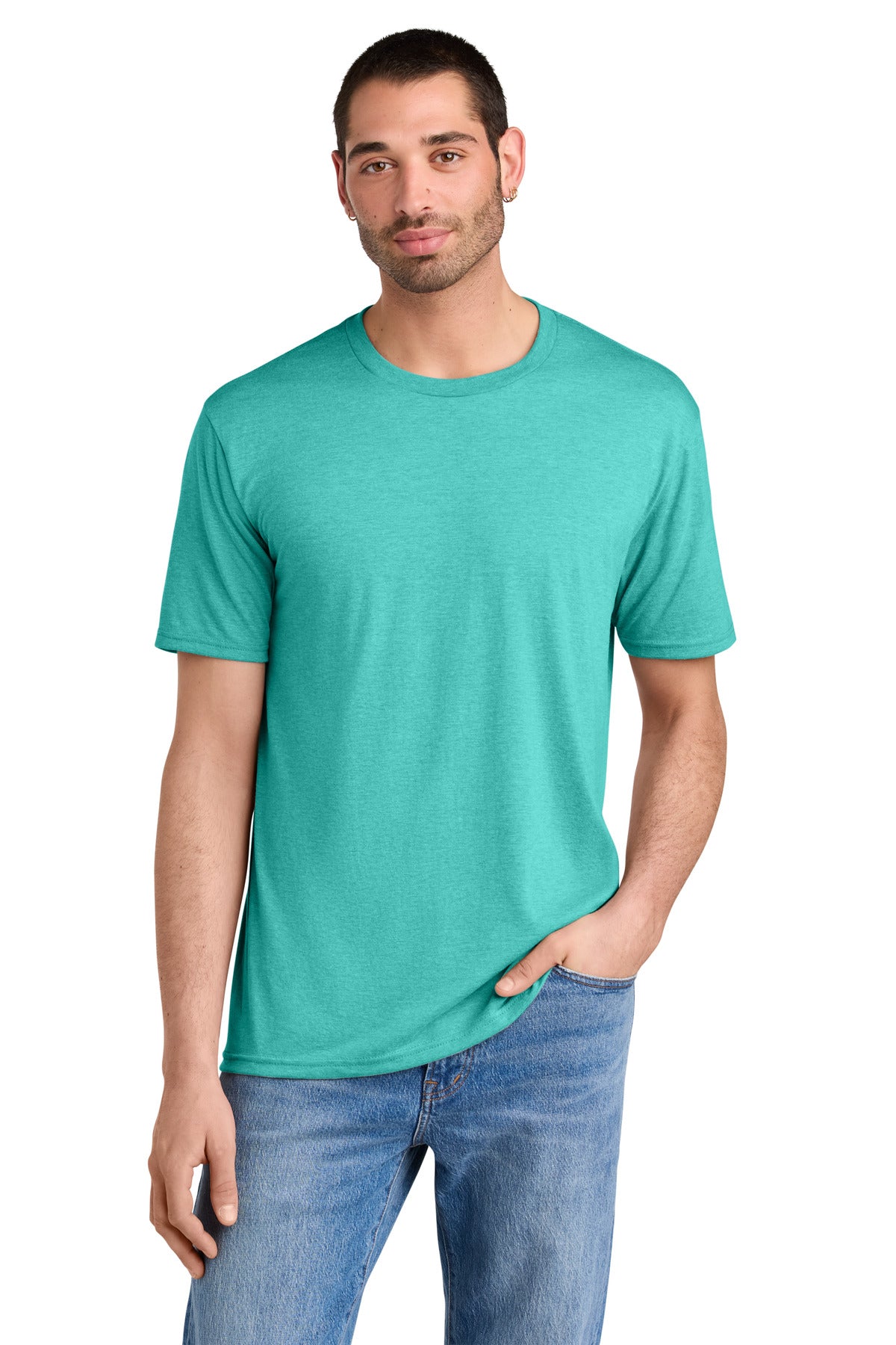 Front View of AquaHthr District Perfect Tri Tee. DM130