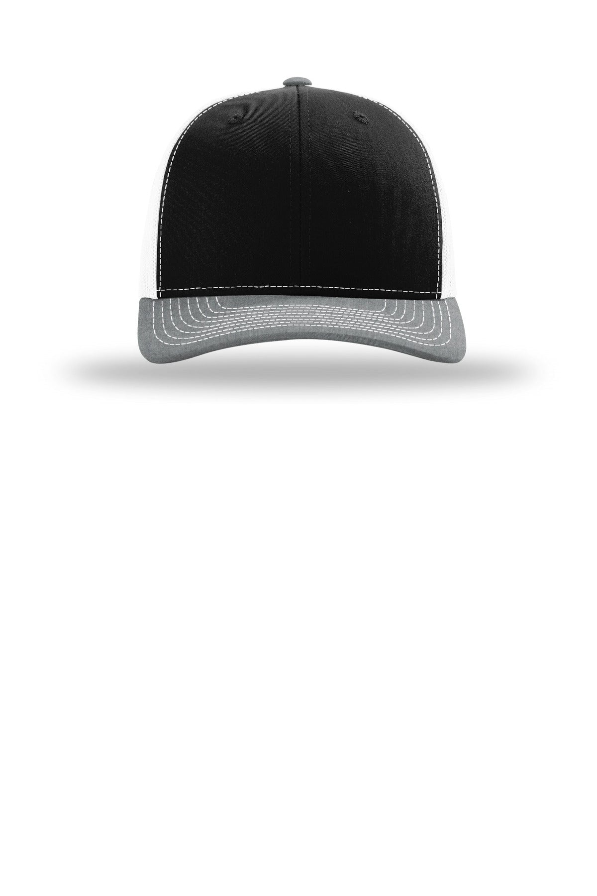 Front View of Bk/Wh/HtGy Richardson Trucker Cap 112