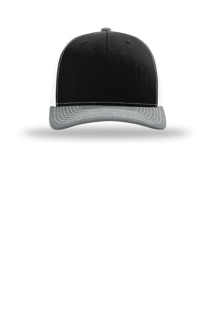 Front View of Bk/Wh/HtGy Richardson Trucker Cap 112
