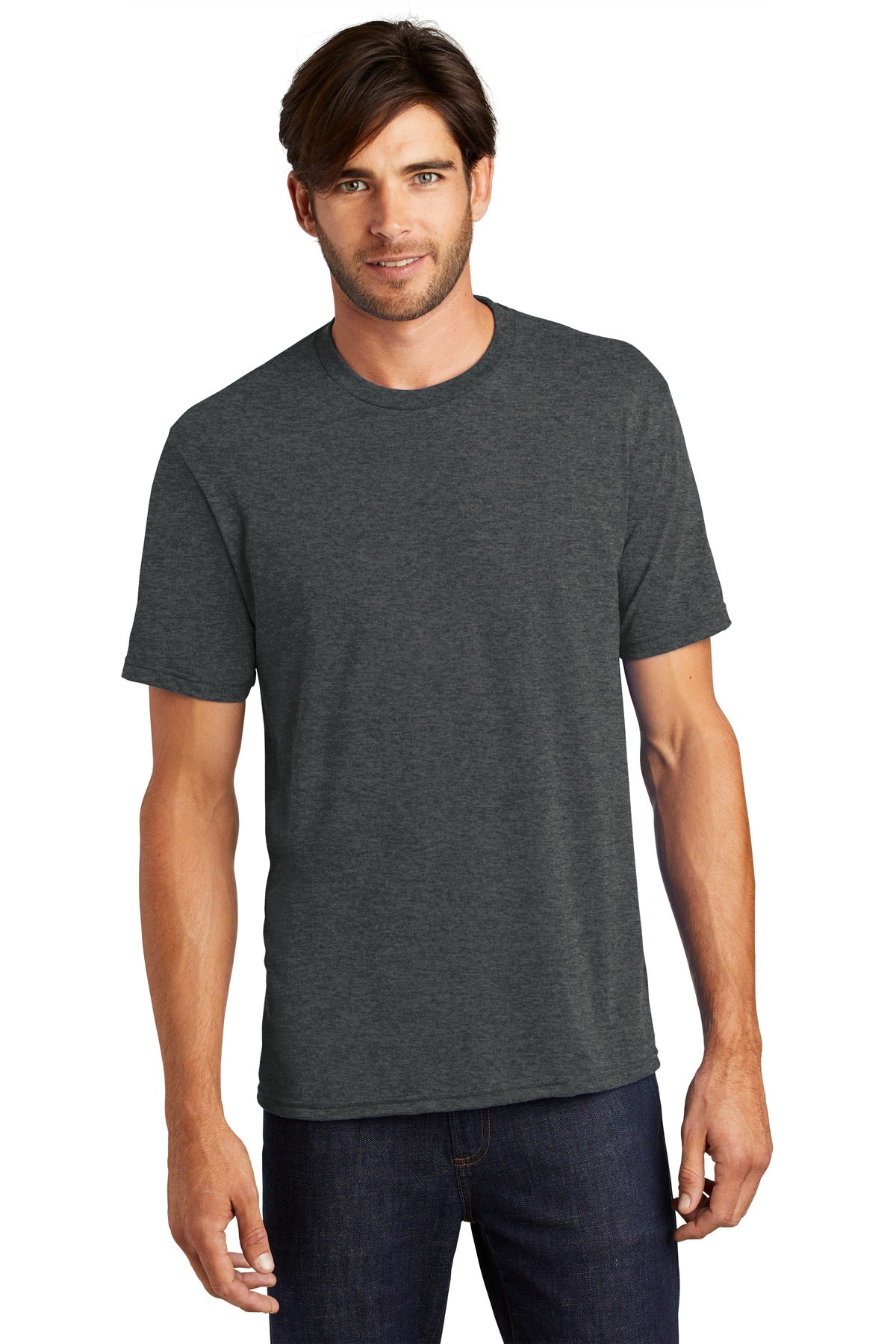 Front View of Black Frost District Perfect Tri Tee. DM130
