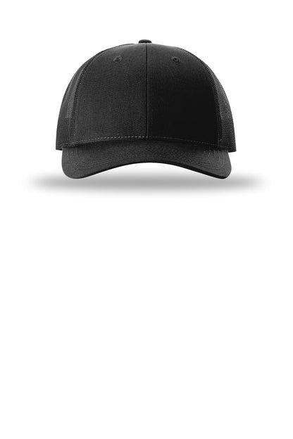 Front View of Black Richardson Low Pro Trucker 115