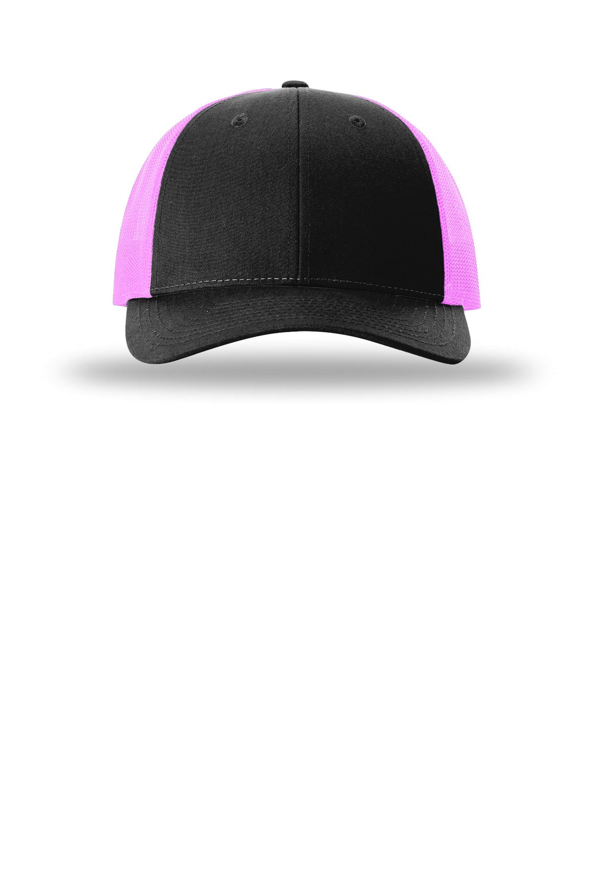 Front View of Blk/NePink Richardson Low Pro Trucker 115