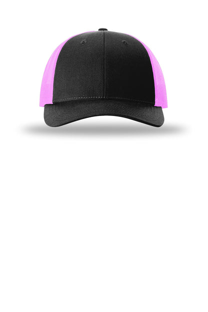 Front View of Blk/NePink Richardson Low Pro Trucker 115