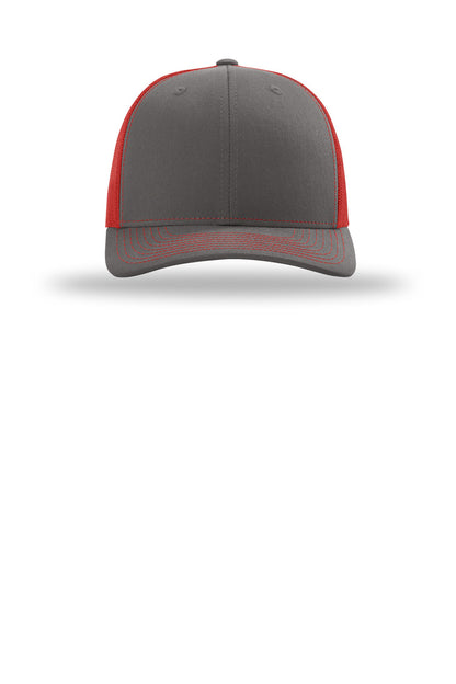 Front View of Char/Red Richardson Trucker Cap 112