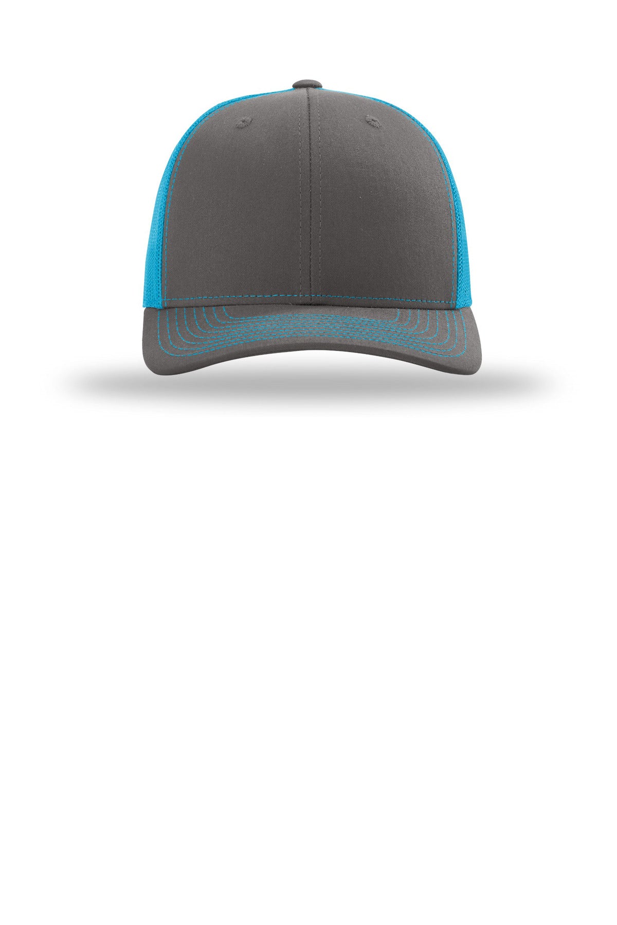 Front View of Chr/NeonBl Richardson Trucker Cap 112