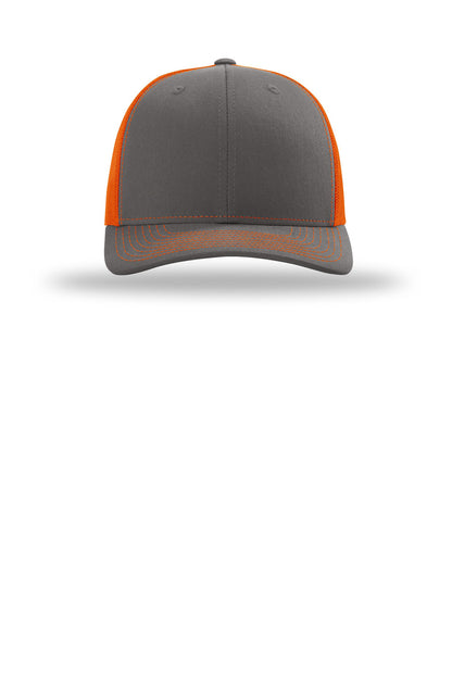 Front View of Chr/Orange Richardson Trucker Cap 112