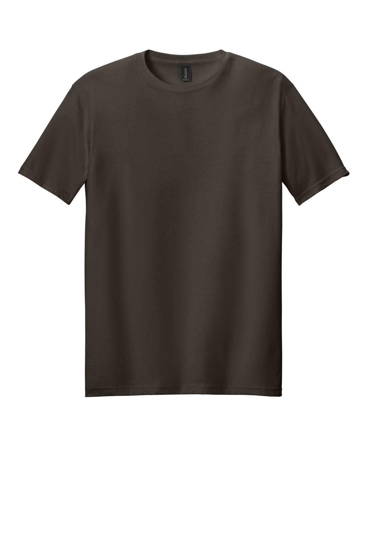 Front View of Dark Chocolate Gildan Softstyle T-Shirt. 64000
