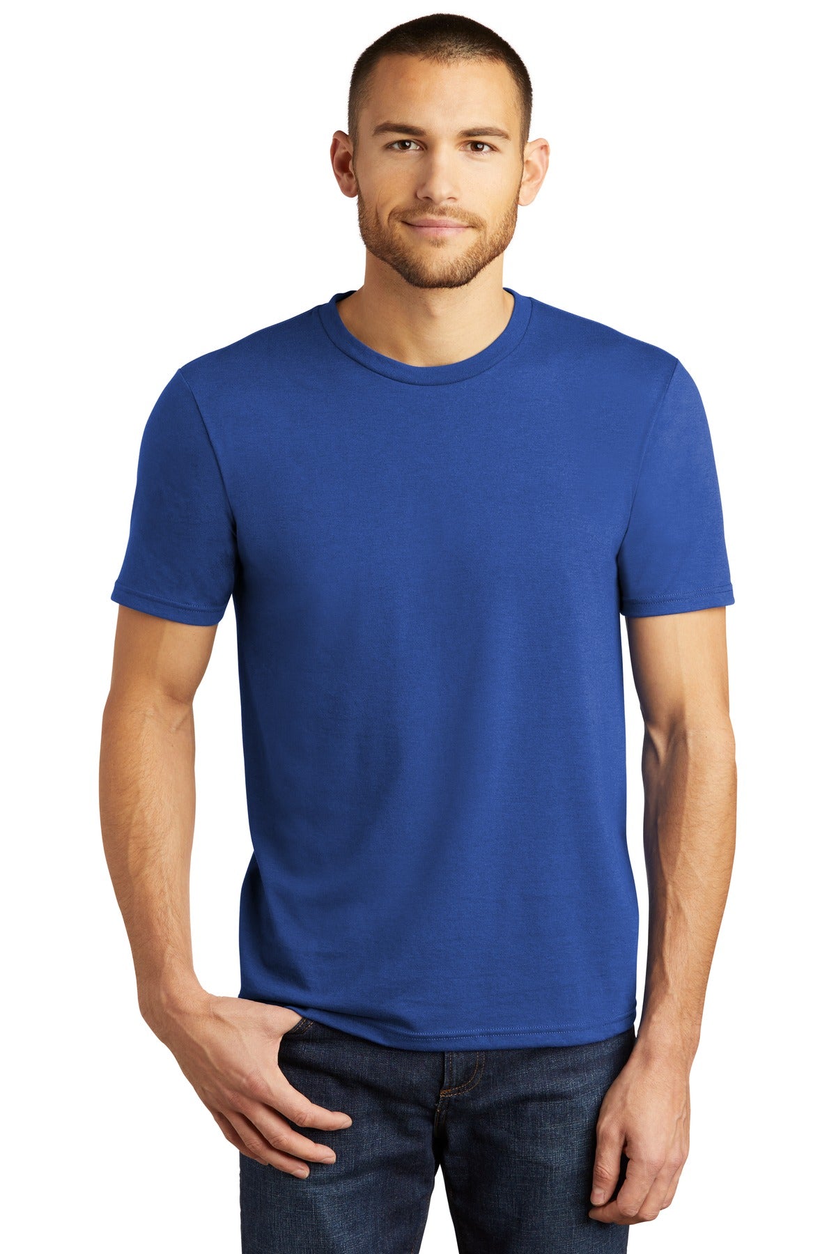 Front View of Deep Royal District Perfect Tri Tee. DM130