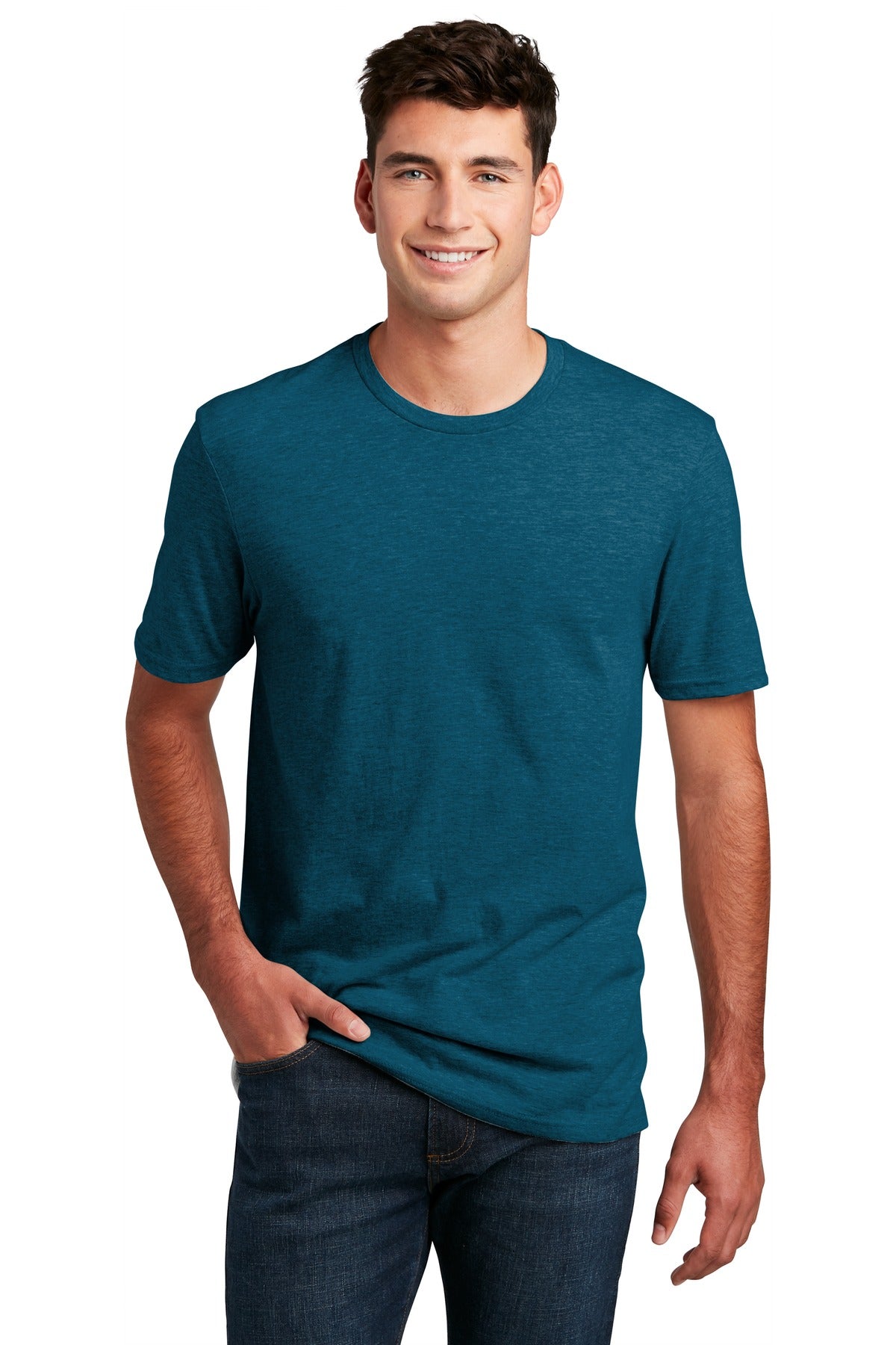 Front View of Dp Turqu Fleck District Perfect Blend CVC Tee. DM108