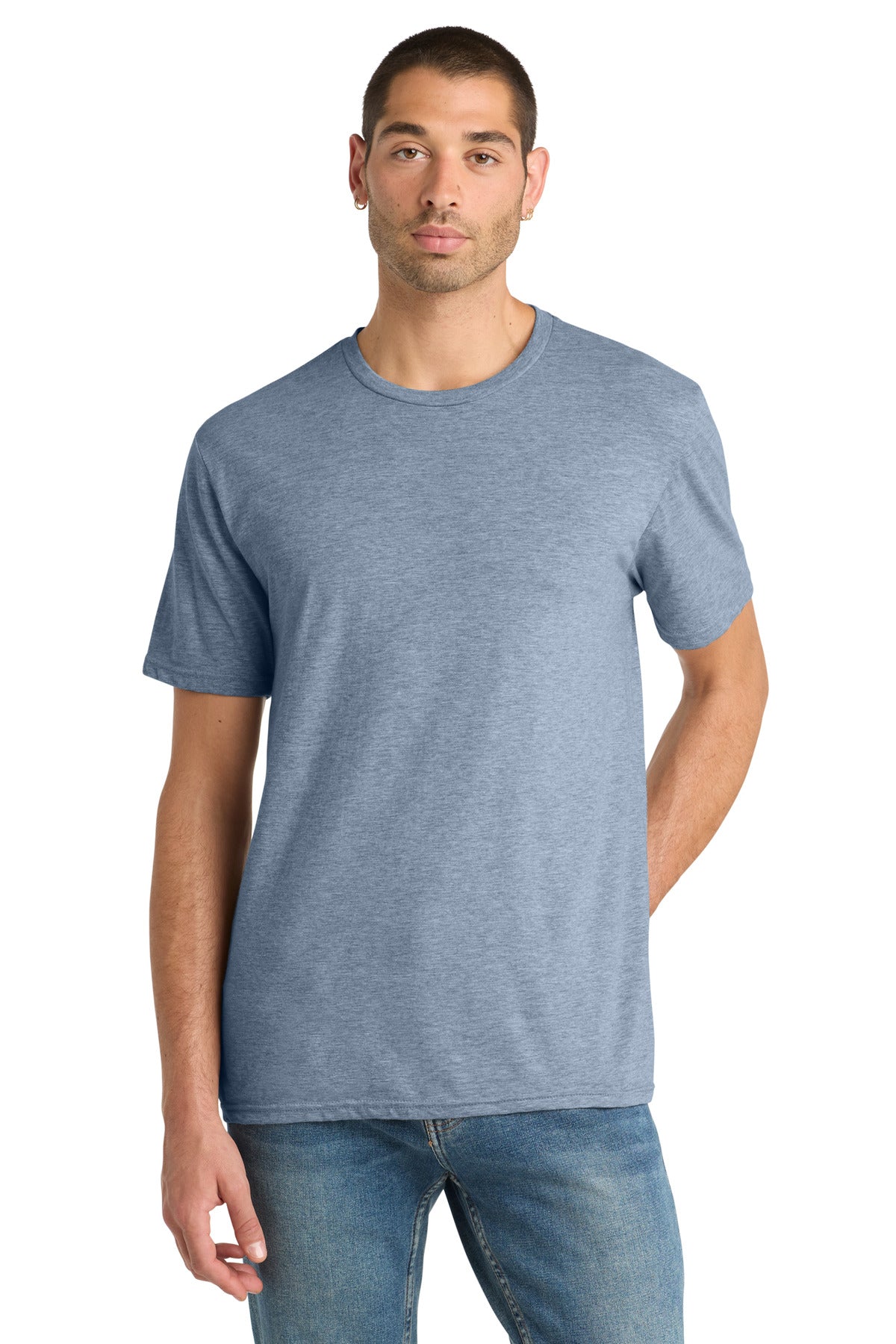 Front View of FlntBluHtr District Perfect Blend CVC Tee. DM108