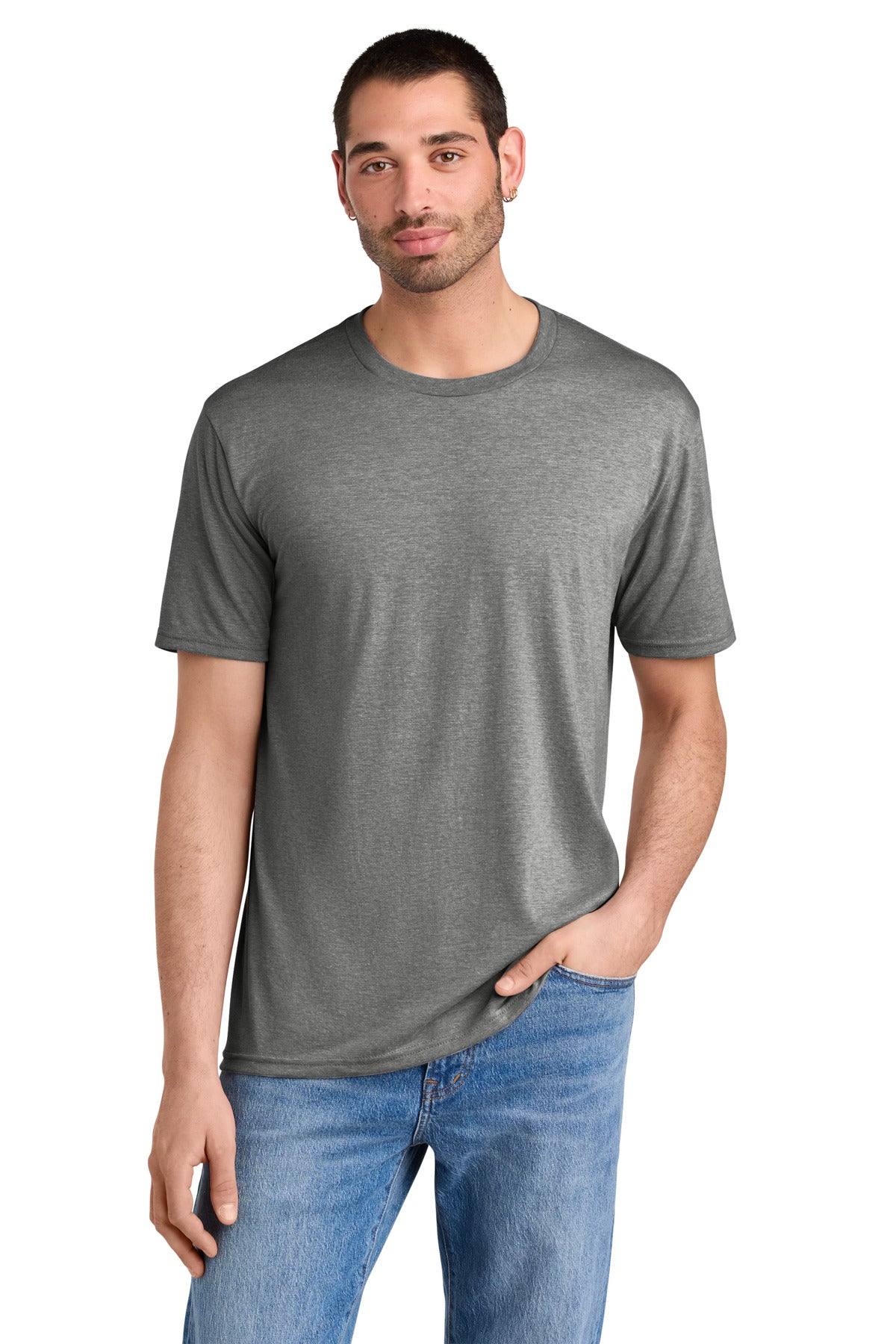 Front View of Grey Frost District Perfect Tri Tee. DM130