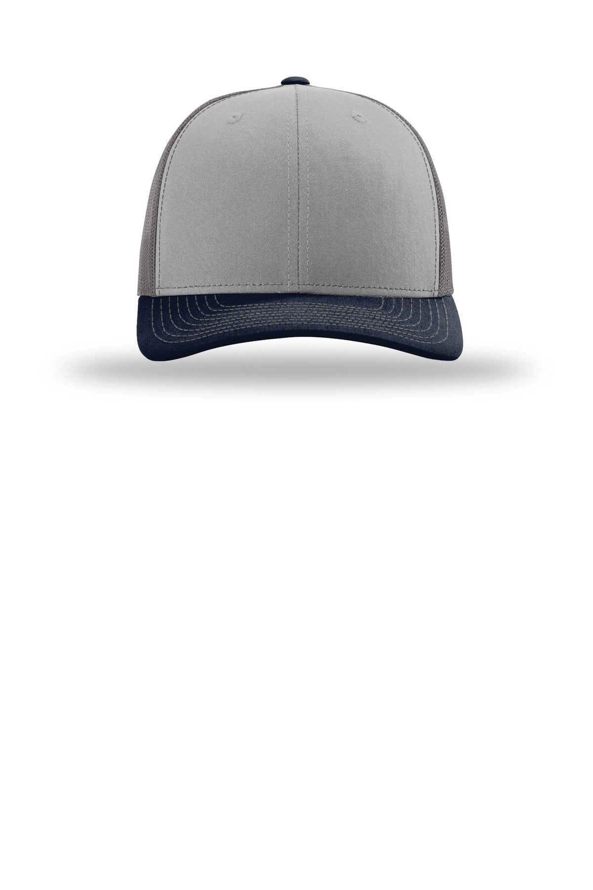 Front View of Gry/Chr/Nv Richardson Trucker Cap 112
