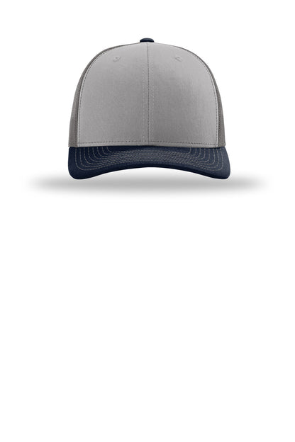 Front View of Gry/Chr/Nv Richardson Trucker Cap 112