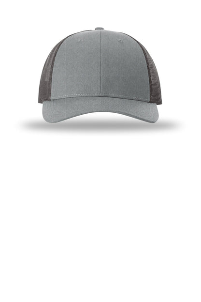 Front View of HtGy/DkChr Richardson Low Pro Trucker 115
