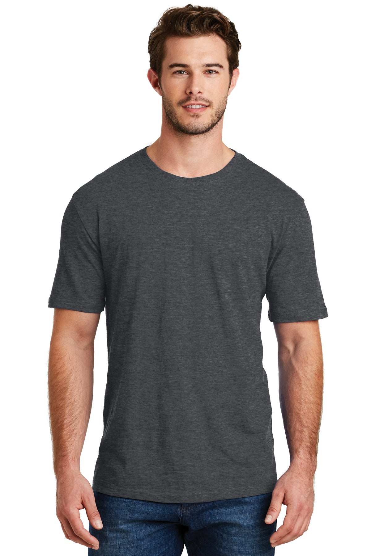 Front View of Hthr Charcoal District Perfect Blend CVC Tee. DM108