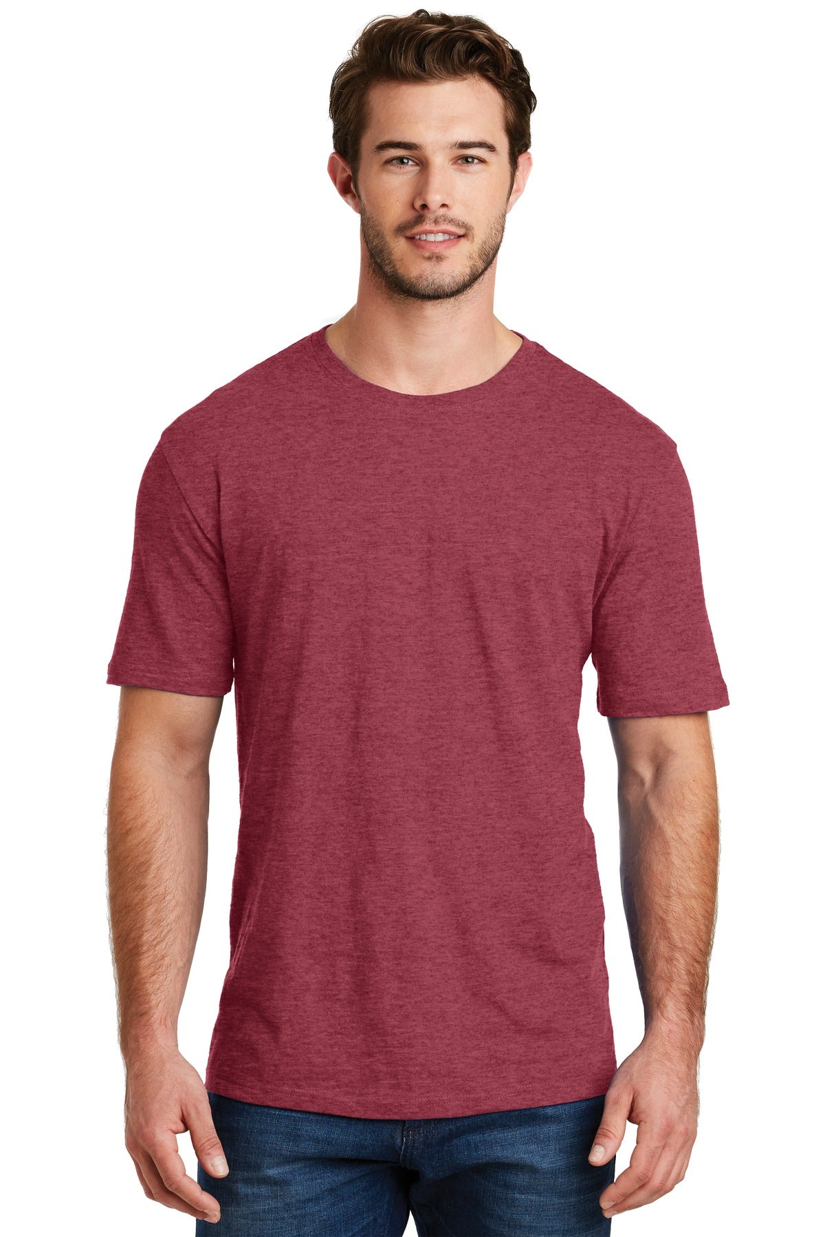 Front View of Hthr Red District Perfect Blend CVC Tee. DM108