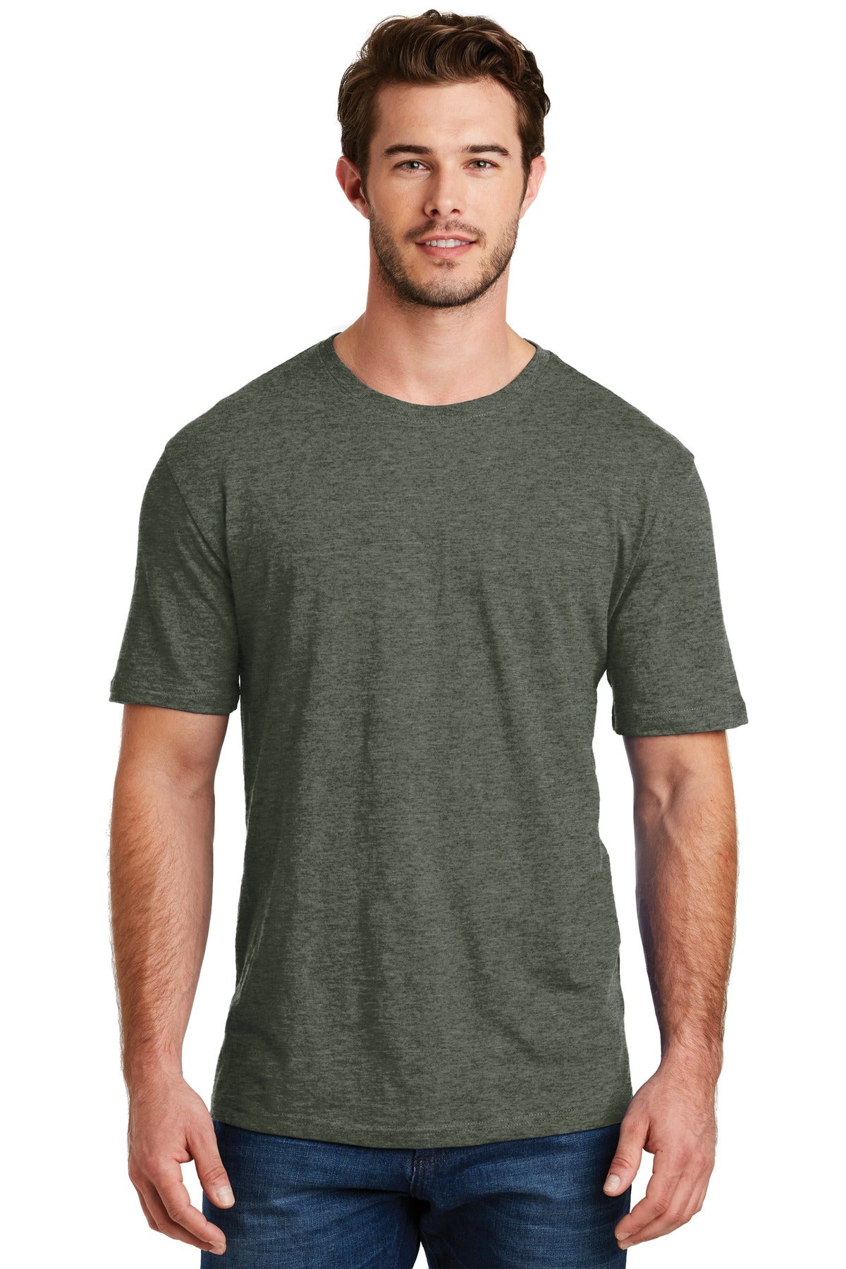 Front View of Hthrd Olive District Perfect Blend CVC Tee. DM108