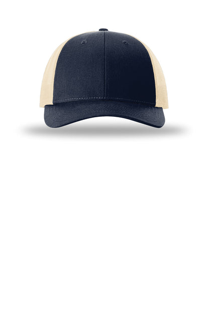 Front View of Navy/Khaki Richardson Low Pro Trucker 115