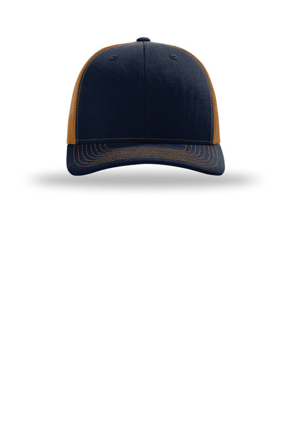 Front View of Nv/Caramel Richardson Trucker Cap 112