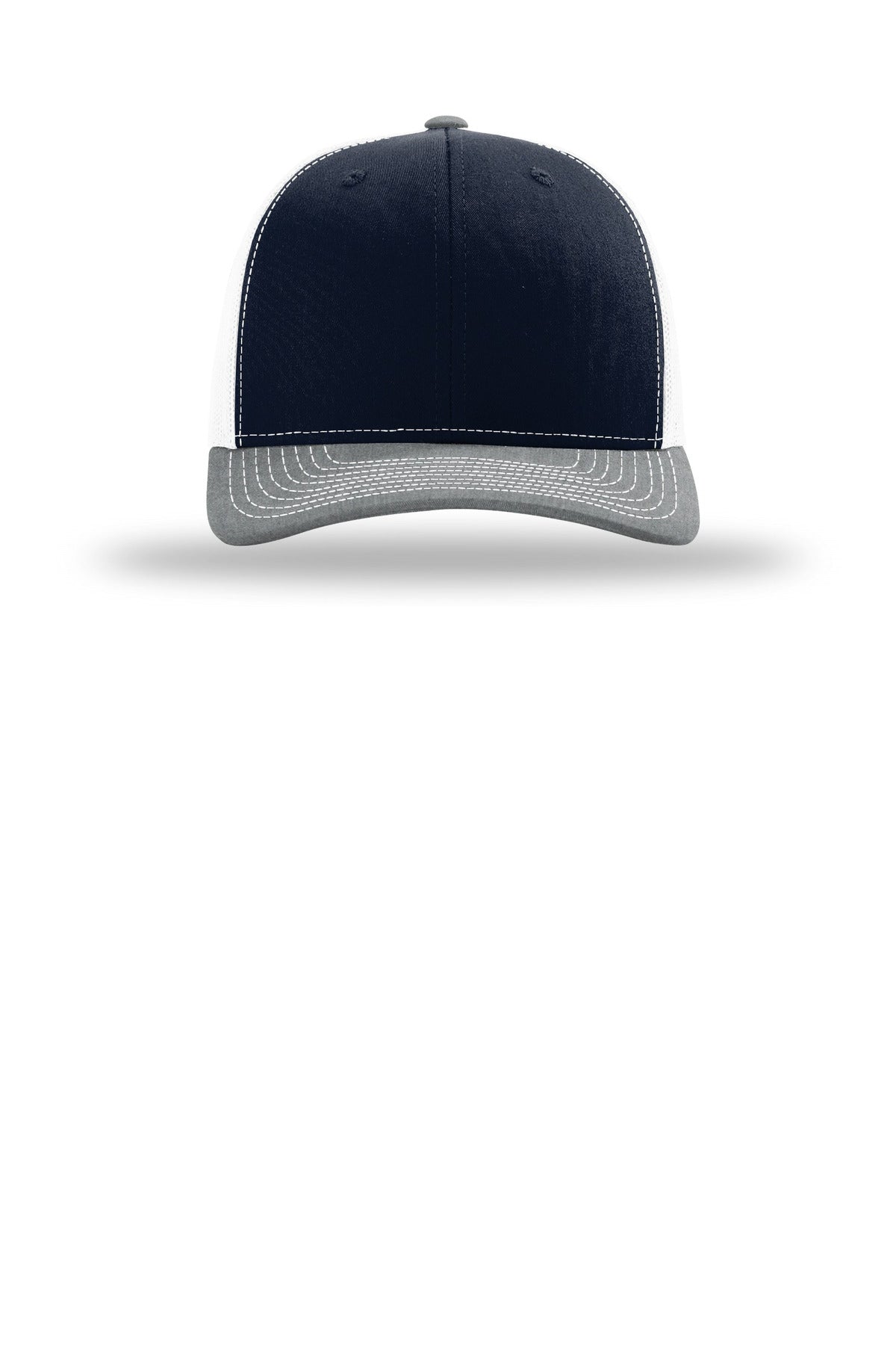 Front View of Nv/Wh/HtGy Richardson Trucker Cap 112