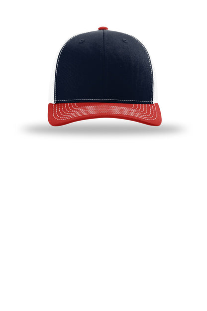 Front View of Nvy/Wh/Red Richardson Trucker Cap 112