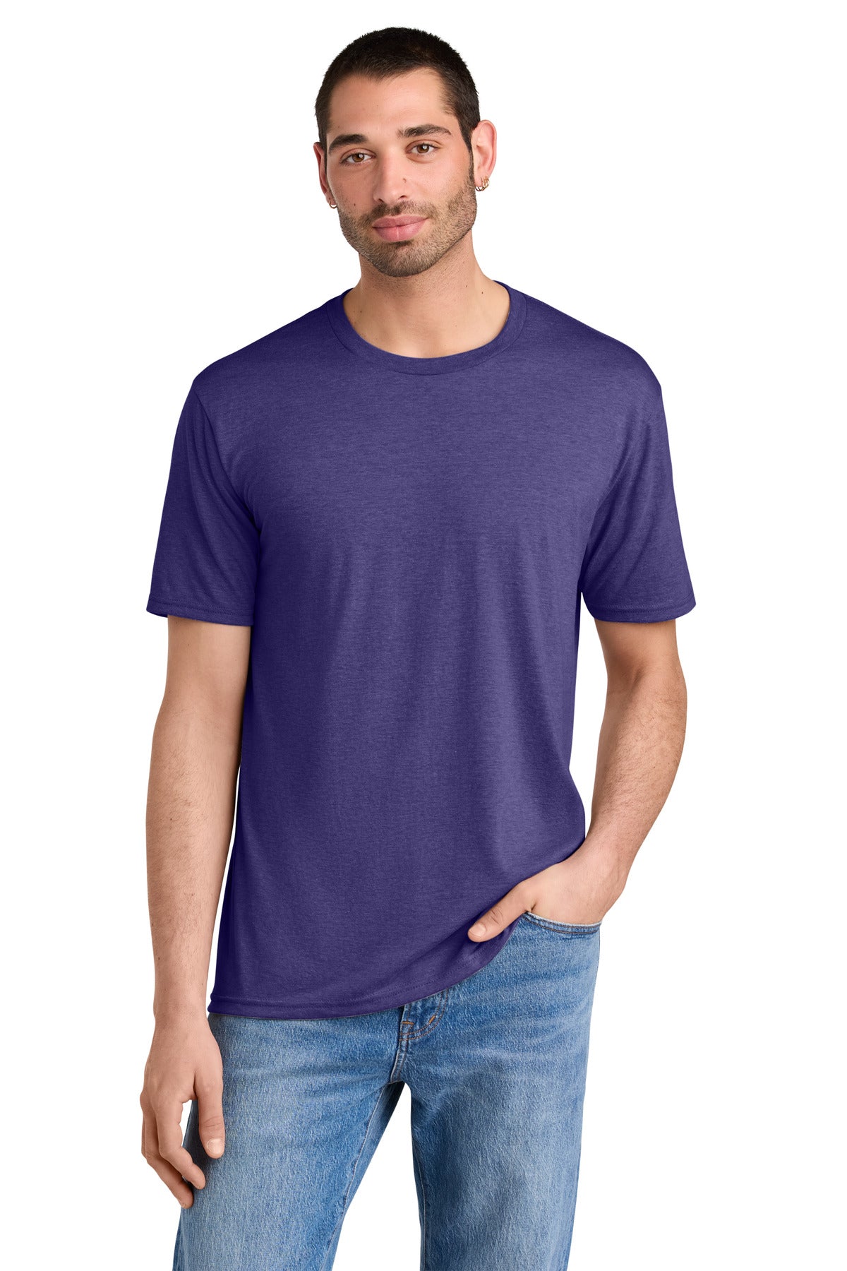 Front View of Purple Frost District Perfect Tri Tee. DM130
