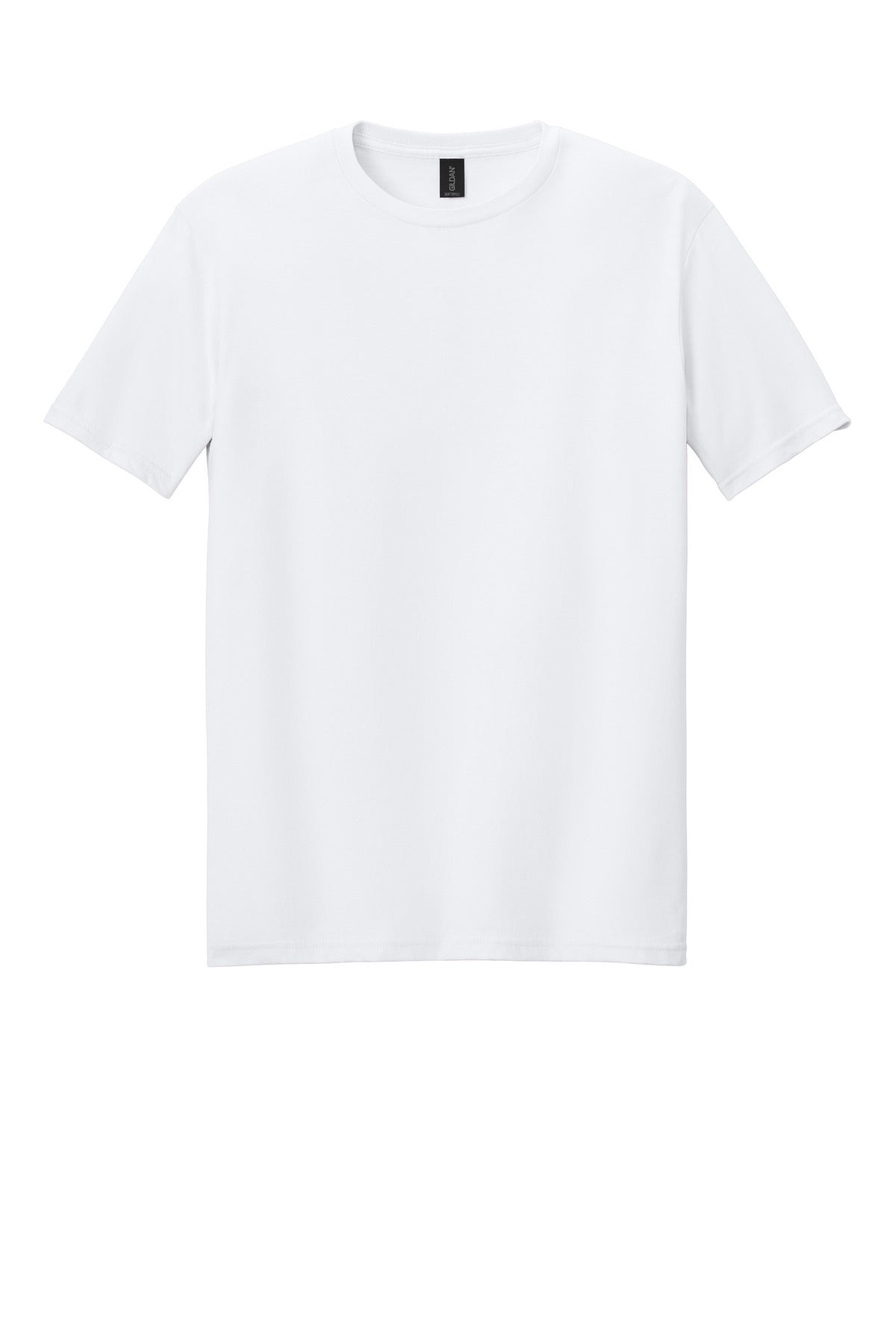 Front View of White Gildan Softstyle T-Shirt. 64000