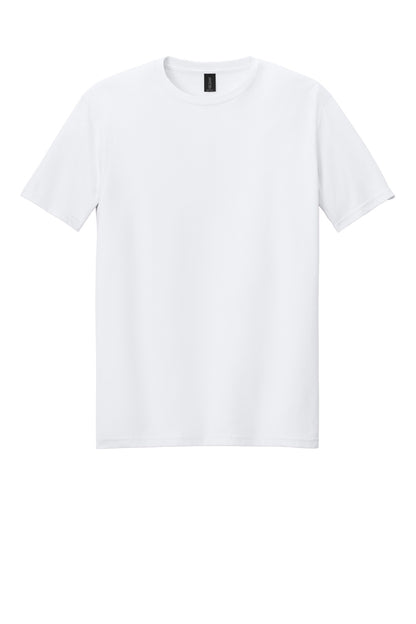 Front View of White Gildan Softstyle T-Shirt. 64000
