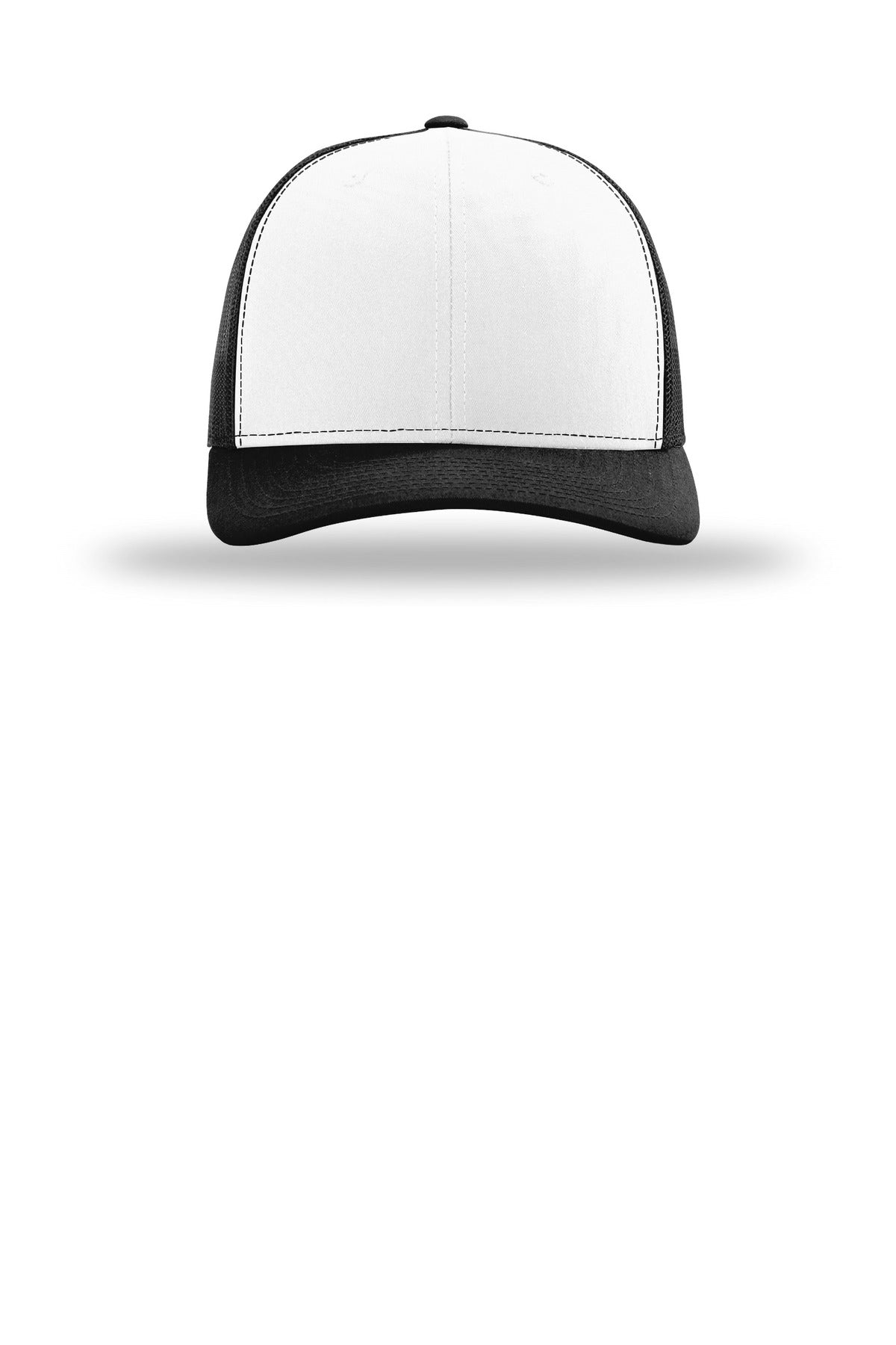 Front View of Wht/Bk/Bk Richardson Trucker Cap 112