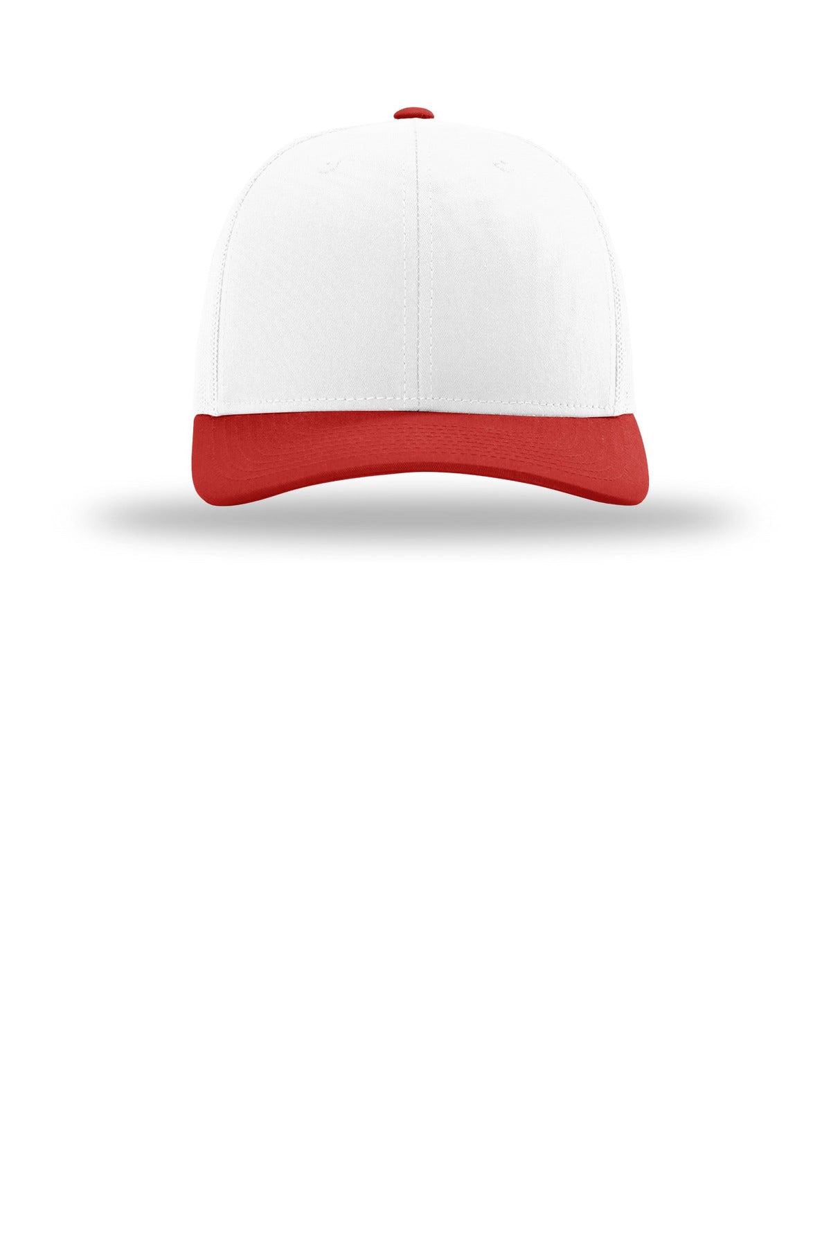 Front View of Wht/Wht/Rd Richardson Trucker Cap 112