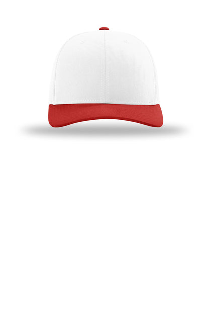 Front View of Wht/Wht/Rd Richardson Trucker Cap 112