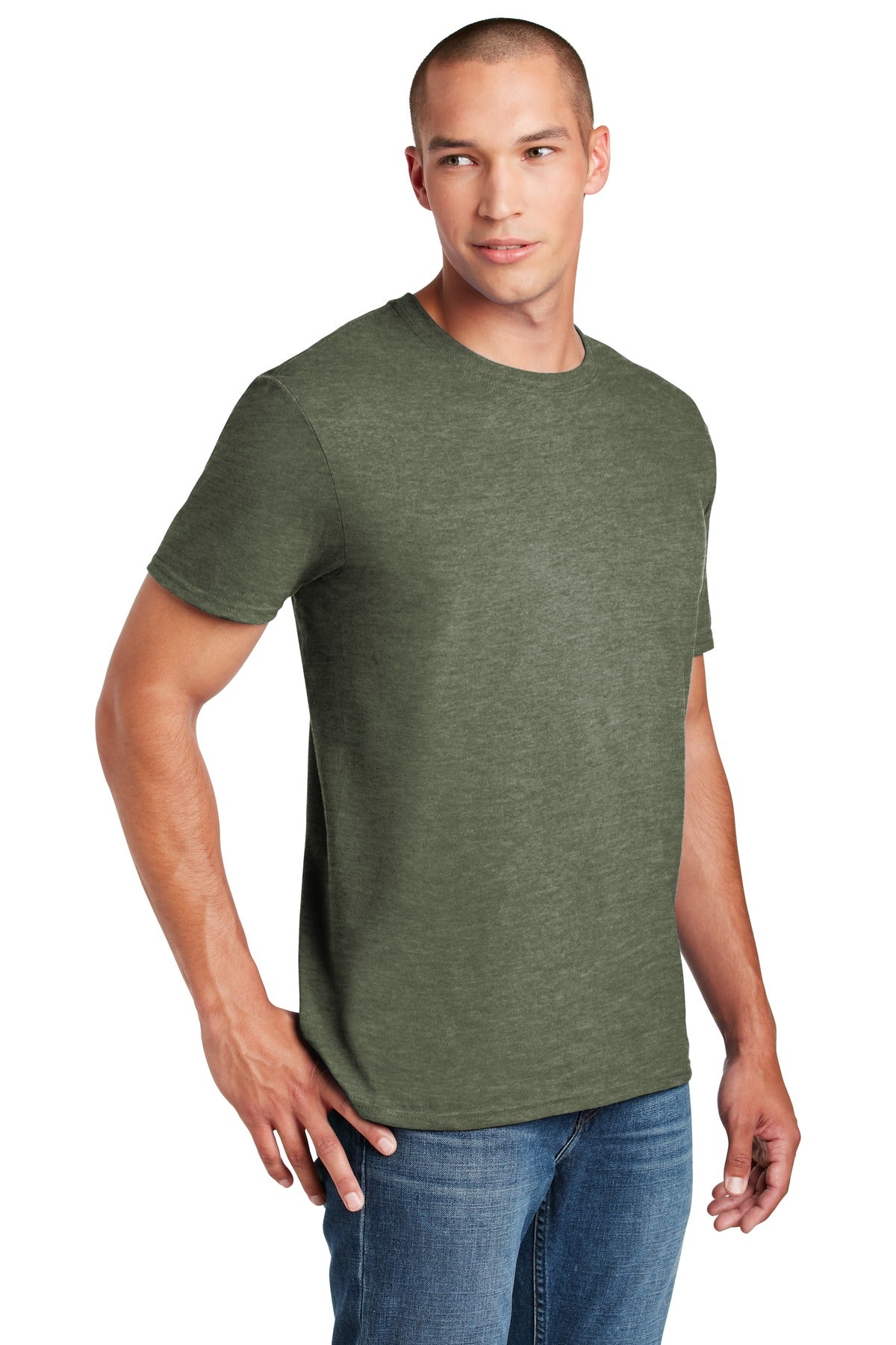 Hthr Mltry Grn Gildan Softstyle T-Shirt. 64000