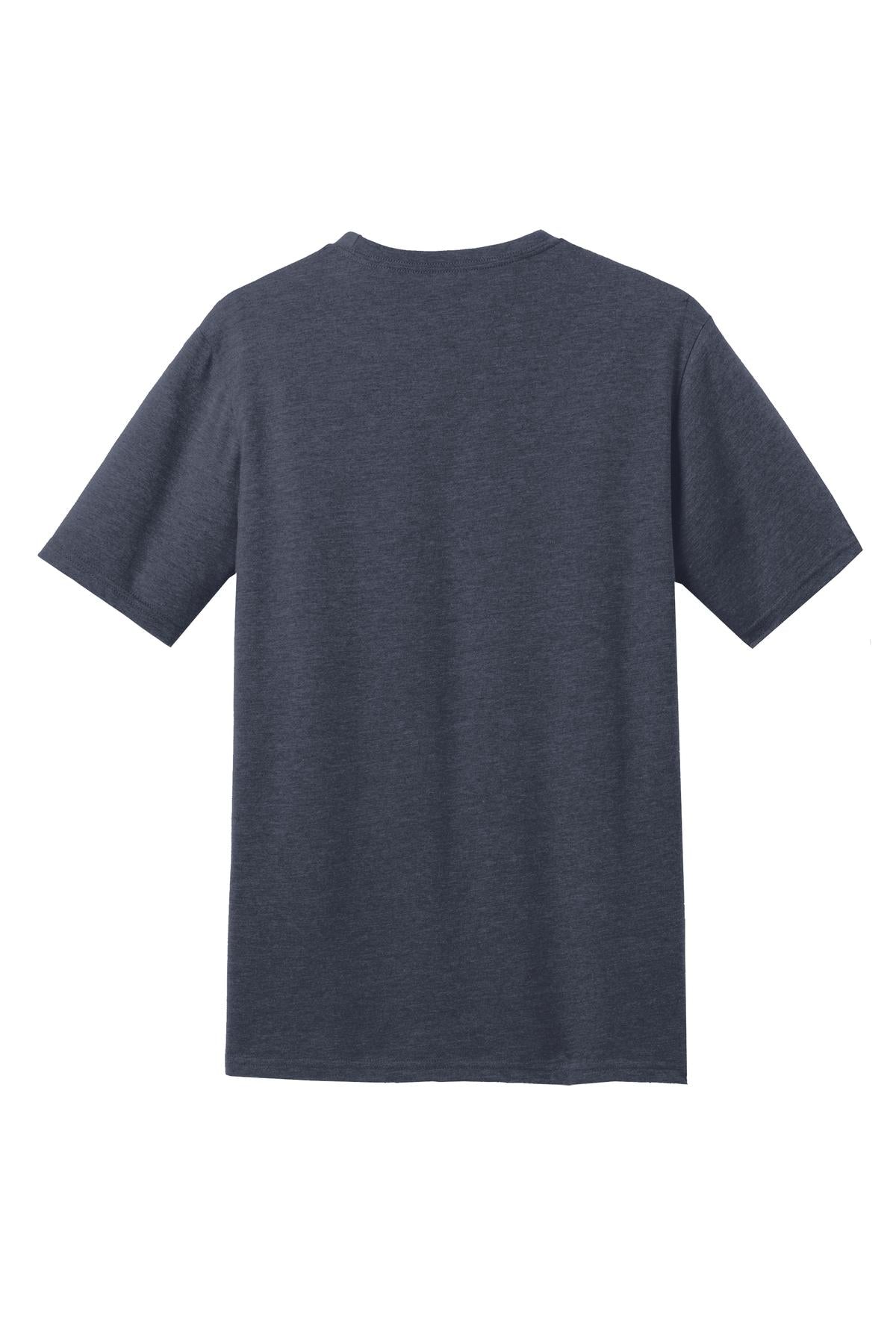 Rear View of Hthr Navy District Perfect Blend CVC Tee. DM108