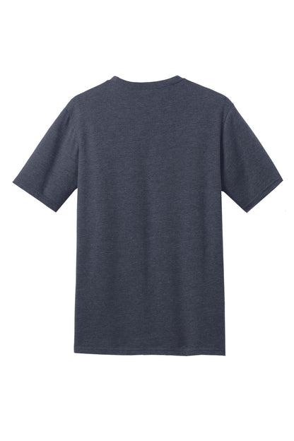 Rear View of Hthr Navy District Perfect Blend CVC Tee. DM108